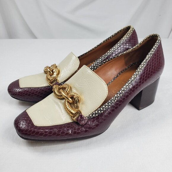 Tory Burch Women's White Pump Heels Jessa Leather Snake Print Slip-On Size 6M - Picture 7 of 11